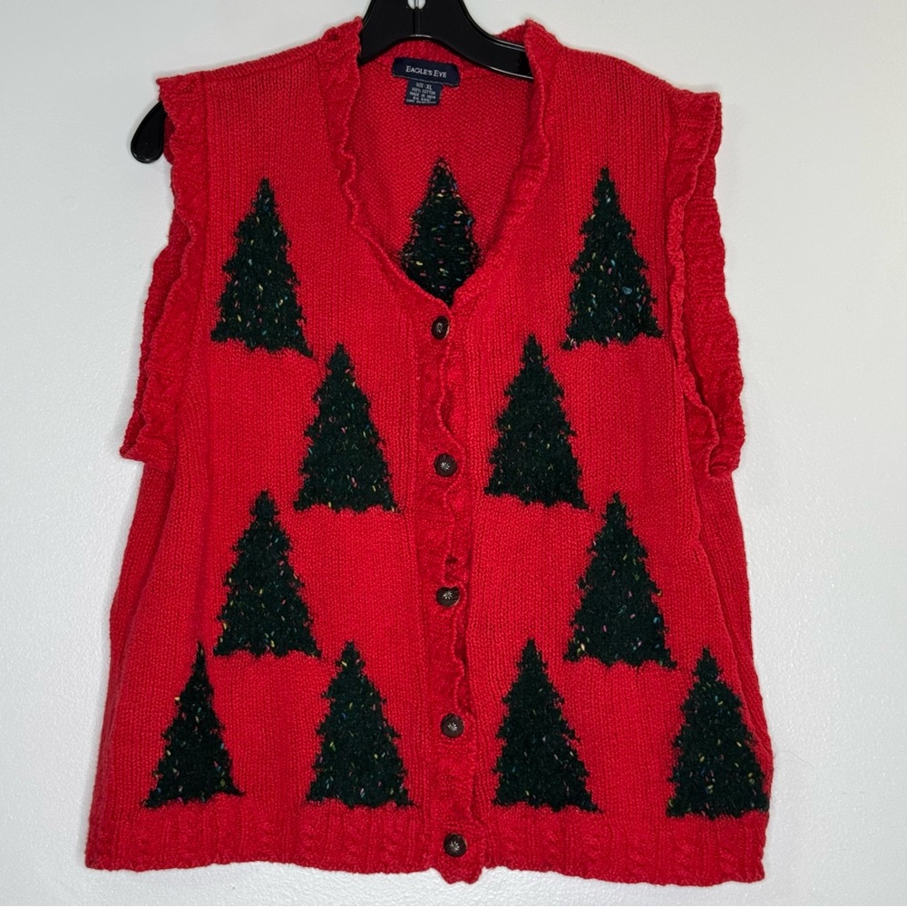 Eagle Eye Red Christmas Tree Woven Sweater Vest